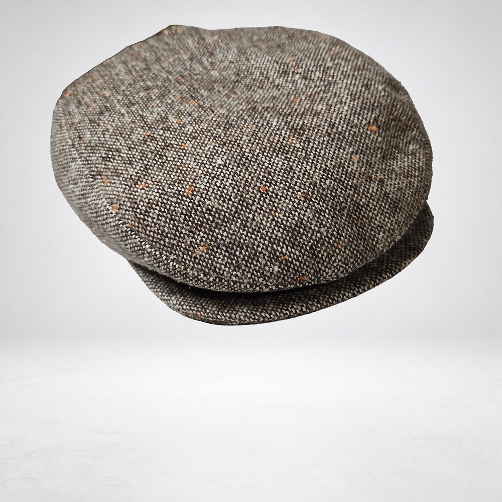 Vintage Tweed Driving Cap Mens Large 7 1/4 - 7 3/8 Union Made USA Brown Flat Cap